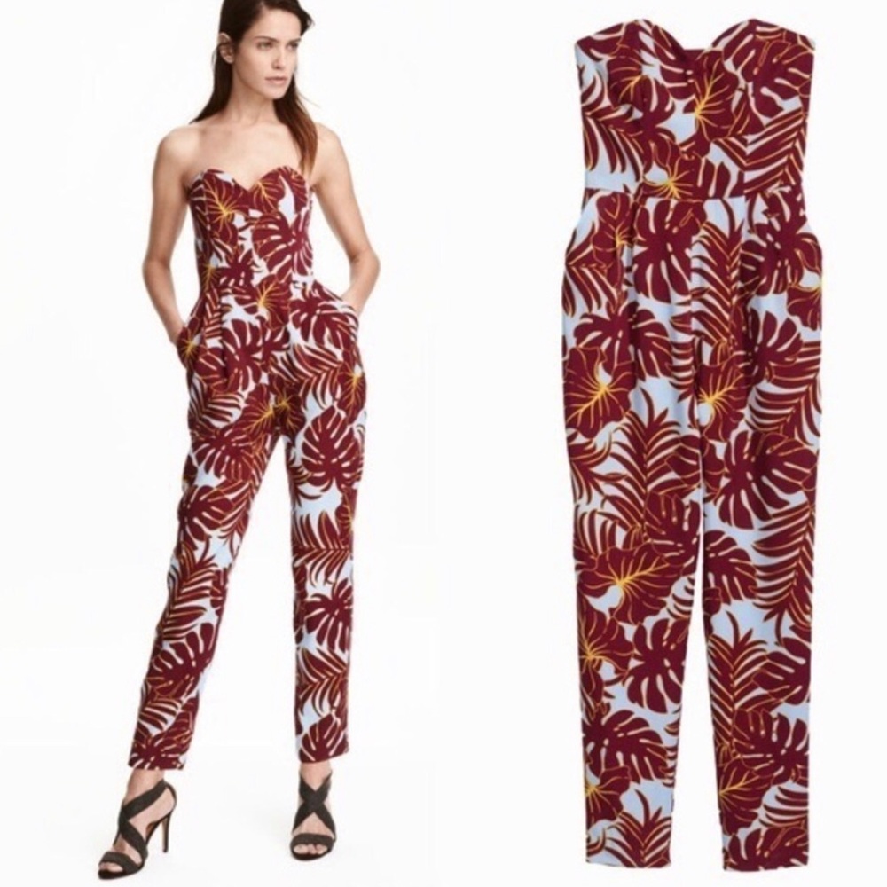 Tropical Print Strapless Jumpsuit